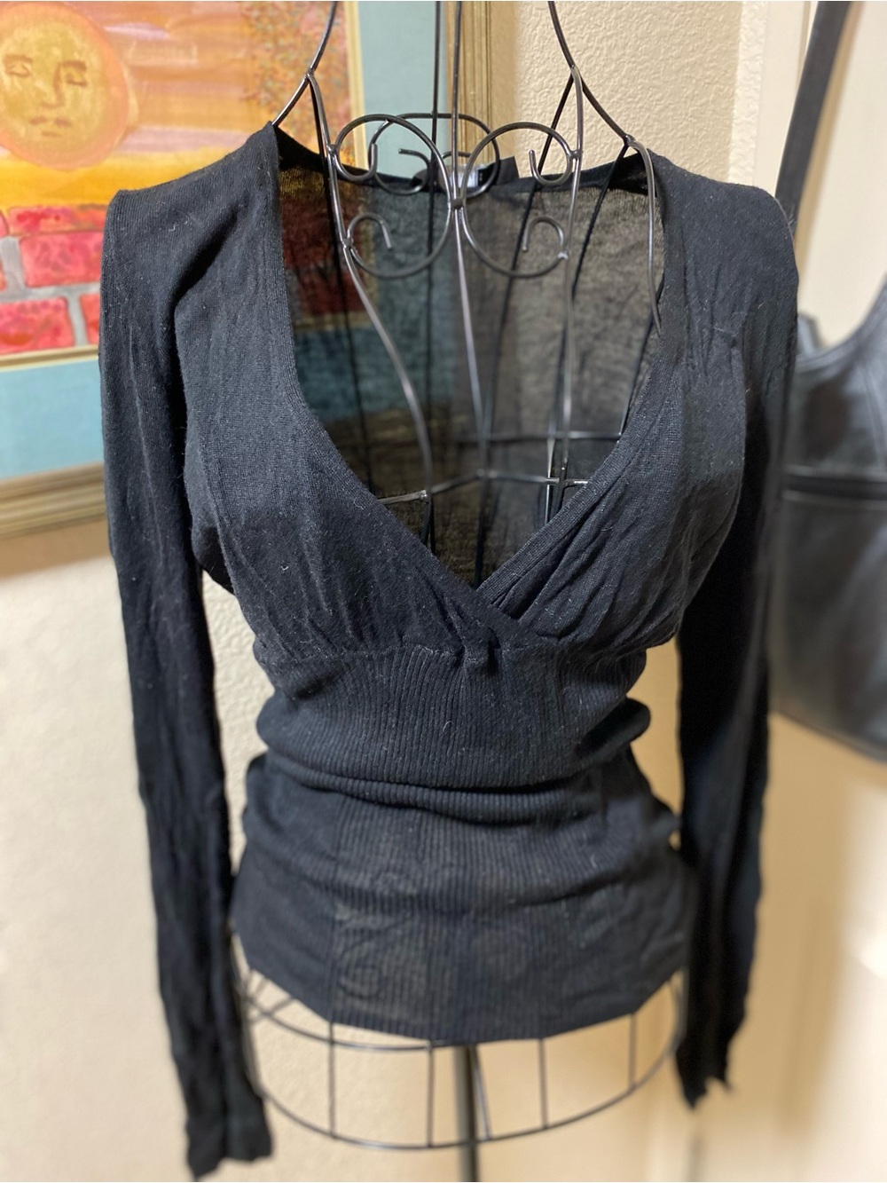 The Limited Black Ribbed V-Neck Long Sleeve Top
